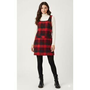 Sake Red Black Plaid Wool Blend Pinafore Jumper Dress Buffalo Check Retro Sz 12